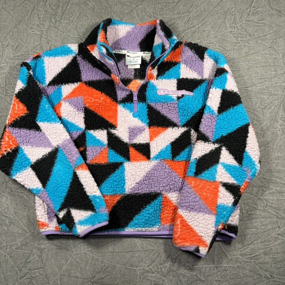 Champion Fleece Pullover Women M Multi Geometric Quarter Zip Sherpa W9247P Cozy
